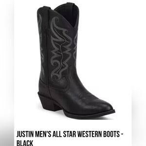 Justin Mens Black All Star Western Boots Leather Cowboy New! Sz.8.5D